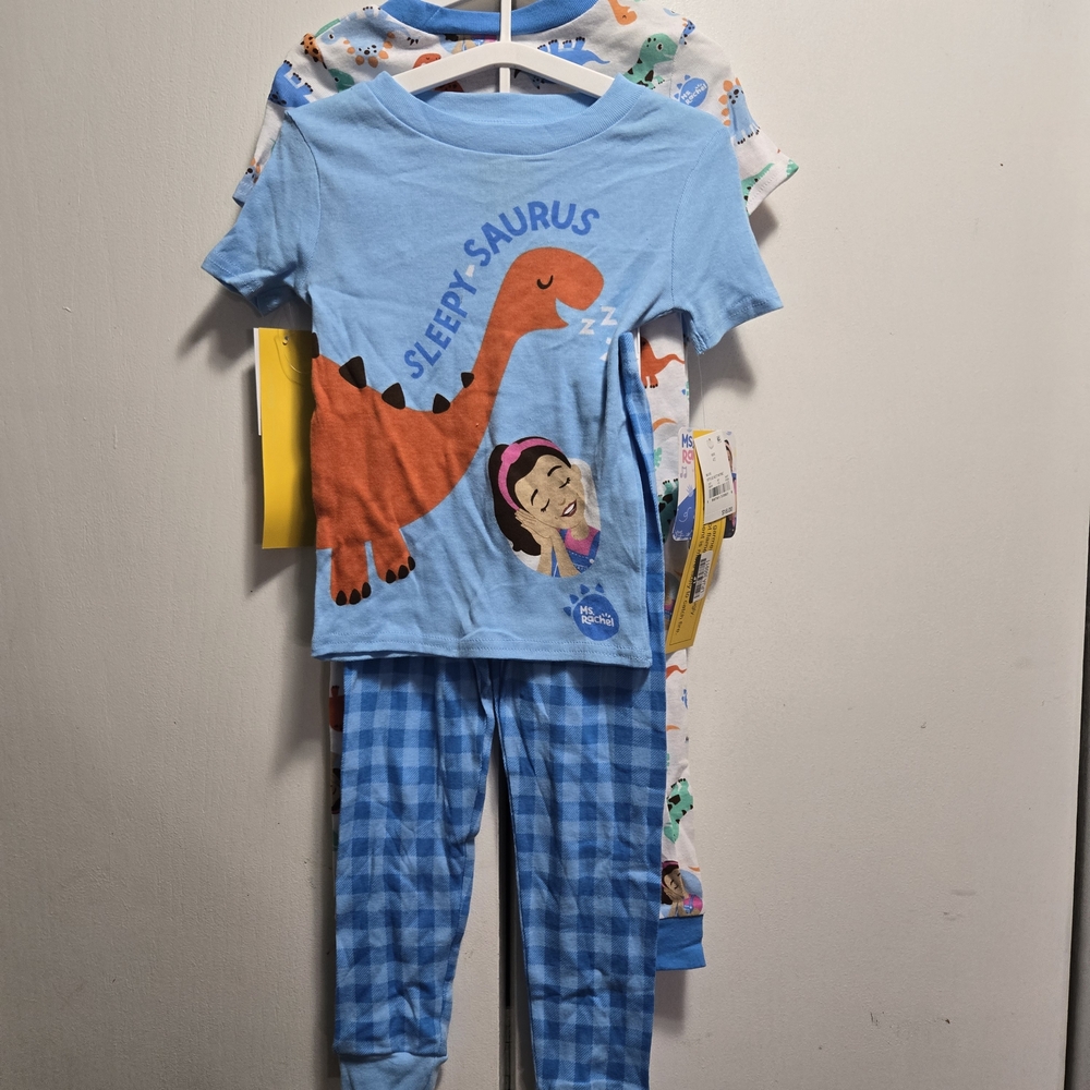 4T Sleepy-Saurus Kids Pajamas Set - Blue and Orange Ms. Rachel